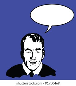 Retro style man with speech bubble for own text