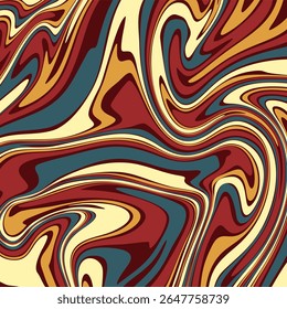 A retro style marble swirl background with bold, flowing curves in shades of maroon, gold, cream, and teal. 