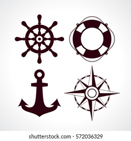 Retro Style Maritime Travel Icon Set Vector On White Background. Flat Web Design Elements For Website, App Or Infographics Materials.