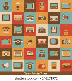 Retro Style Media Icons | Vintage Elements | Nostalgic Design | Good Old Days Feeling | Hipster Trend | Vector Set 