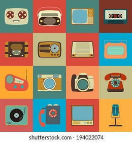 Retro Style Media Icons. Vintage Elements