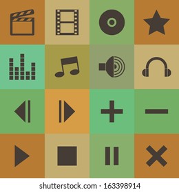Retro style media player icons vector set.