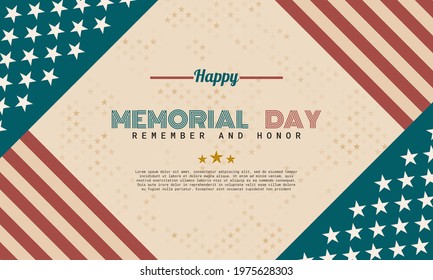 Retro style Memorial Day background template design. It is suitable for banner, poster, advertising, cover, etc. Vector illustration
