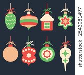 Retro style Merry Christmas ornaments clipart collection. Perfect for banner, flyer, label, postcard, sale, stickers. Retro style vector illustration.


