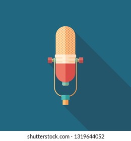 Retro style microphone flat square icon with long shadows.