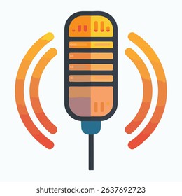 Retro style microphone with sound waves design perfect for podcast or recording projects