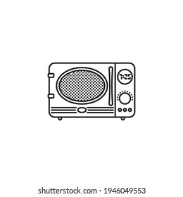 Icono de la línea vectorial del horno microondas de estilo retro para el Día de la Cena de TV el 10 de setiembre