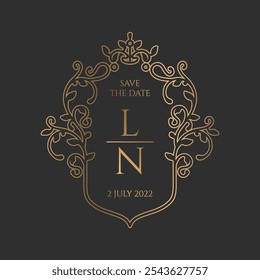 Retro style monogram frame. Contour ornamental pattern.