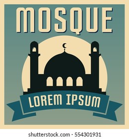 Retro style Mosque poster design, Islamic card template