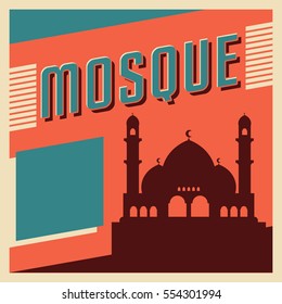 Retro style Mosque poster design, Islamic card template