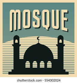 Retro style Mosque poster design, Islamic card template