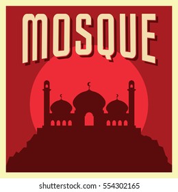 Retro style Mosque poster design, Islamic card template