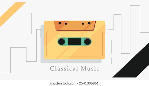 retro style music tape illustration design. Audio recording sound format with white background and lines