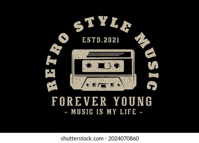 retro style music typography design with cassette