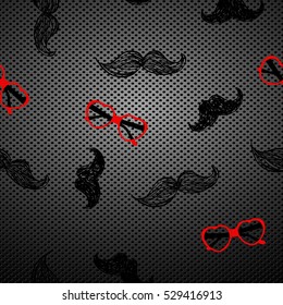 Retro style mustachio set seamless pattern on metal background.Vector illustration