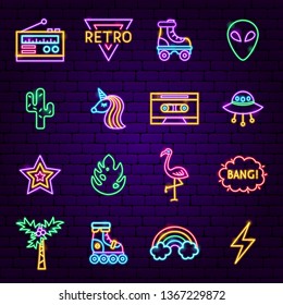 Retro Style Neon Icons. Vector Illustration of Trendy 
Promotion.