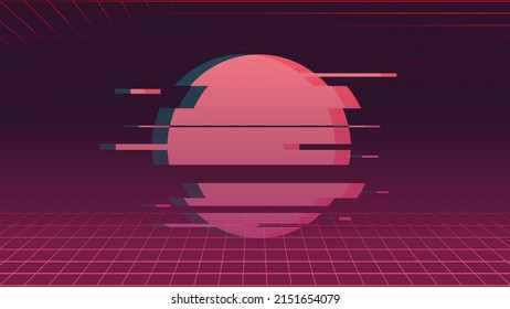 Retro style Neon Sunset Background with Grids