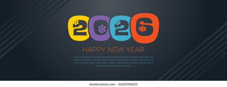 Retro Style New Year 2026 Banner with Bold Colors and Rounded Typography for Modern Promotions