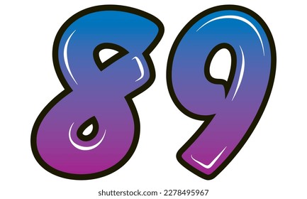 Retro Style Number Eighty Nine Vector Illustration. Number 89 Isolated On A White Background
