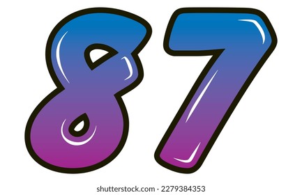 Retro Style Number Achtzig Sieben Vektorgrafik. Nummer 87 einzeln auf weißem Hintergrund

