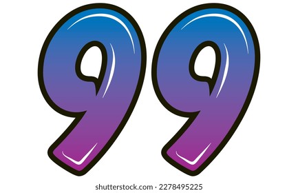 Retro Style Number Ninety Nine Vector Illustration. Number 99 Isolated On A White Background
