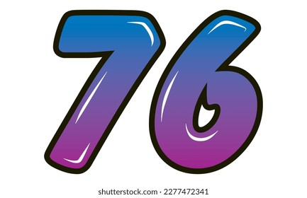 Retro Style Number Seventy Six Vector Illustration. Number 76 Isolated On A White Background
