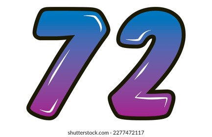 Estilo Retro Número Setenta Y Dos Vectores Ilustración. Número 72 Aislado En Un Fondo Blanco
