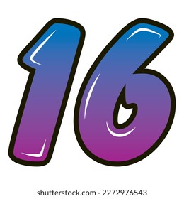 Retro Style Number Sixteen Vector Illustration. Number 16 Isolated On A White Background
