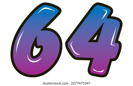 Retro Style Number Sixty Four Vector Illustration. Number 64 Isolated On A White Background
