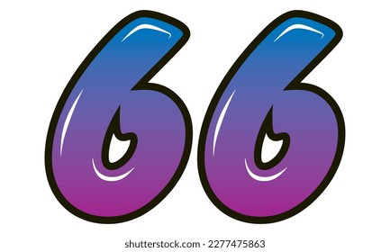 Retro Style Number Sixty Six Vector Illustration. Number 66 Isolated On A White Background
