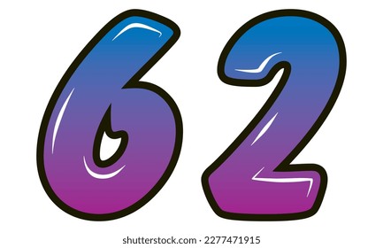Retro Style Number Sixty Two Vector Illustration. Number 62 Isolated On A White Background
