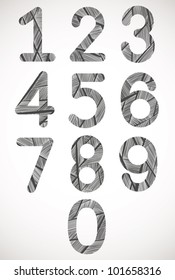 Retro style numbers typeset with pattern  lines texture.