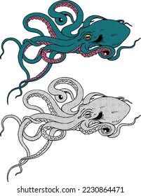 Retro Style Octopus Isolated Vector Illustration Clipart