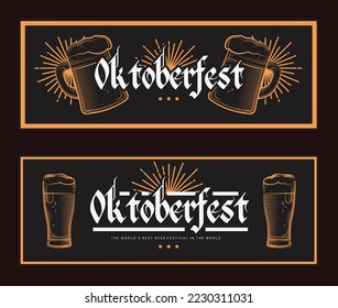 retro style oktoberfest horizontal banner vector flat design template