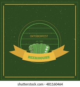 Retro style oktoberfest poster on green background. Beer festival vector illustration