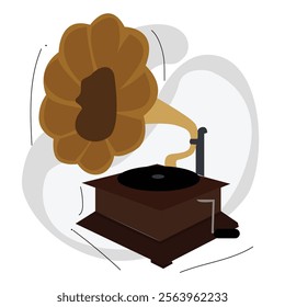 Retro style old golden gramophone with wooden base vector