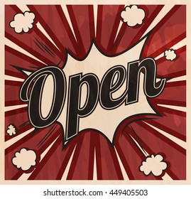Retro style Open Background. Boom comic book explosion, beautiful vintage abstract template with text