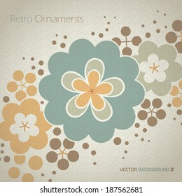 Retro style ornamental flower pattern close-up background in sand light brown and ocher colors