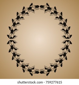 retro style oval frame with stylized leaves in gold and black