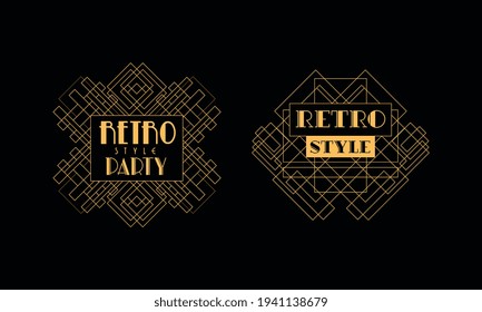 Retro Style Party Card Templates Set, Luxury Art Deco Vintage Invitation, Poster, Banner, Flyer Vector Illustration