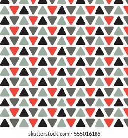 Retro style pattern, red, black and grey triangles on a white background.