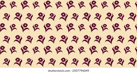 Retro style pattern with repeating elements. Pattern of stylized wine-colored flowers. A pattern of flowers without unnecessary details and simple shapes. Minimalist and simplistic design