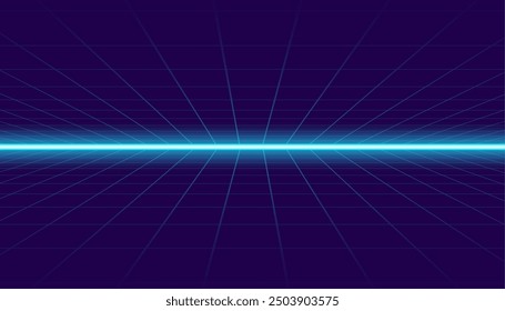 retro style perspective grid line background with neon laser light vector