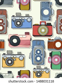 Retro style photograhic camera pattern in colors