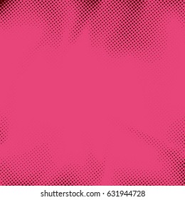 Retro style pink dotted pop art grain background. Distressed halftone spotted polka-dot funky comic book page template. Round particle. Vector illustration