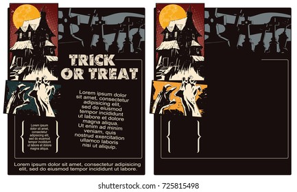 Retro style pop art and vintage advertising. Halloween template flyer.