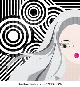 Retro style portrait of a young woman, vector illustration