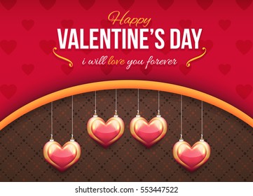 Retro Style Postcard, Happy Valentine's Day Celebration Design. Greeting Card Design, Vector Colorful Hanging Heart Elements Elegant Background or Flyer, Poster