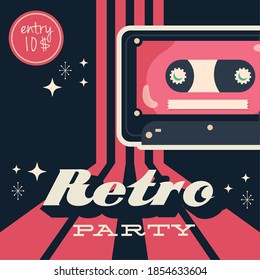 retro style poster with cassette and entrance price vector illustration design