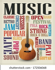 Retro style poster with classic guitar, music theme